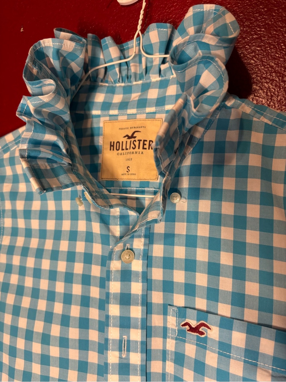 Hollister Blue and White Gingham Button-Down Shirt